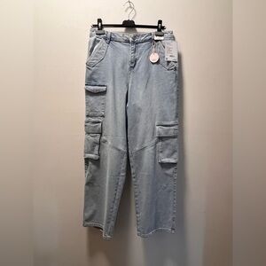BBJ Los Angeles Utility Cargo Mid Rise, Straight Leg Jeans, Sz 7/28, W, Blue